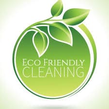 A green circle with leaves and the words " eco friendly cleaning ".